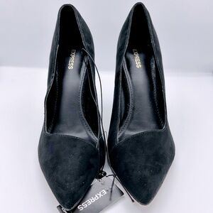Express Black Faux Suede Pointed Toe Heels